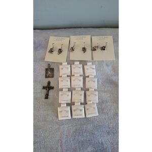 Sterling Silver Jewelry Lot – 12 CZ Stud Earrings +3 Skull Earrings + 2 Charms